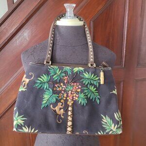 Isabella Fiore Tropical Monkey Beaded Canvas Tote Bag With Leather Accents & Bam